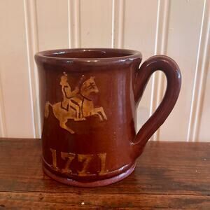 Pied Potter Hamelin Redware Mug – Sgraffito Horse & Rider 1771 Vintage